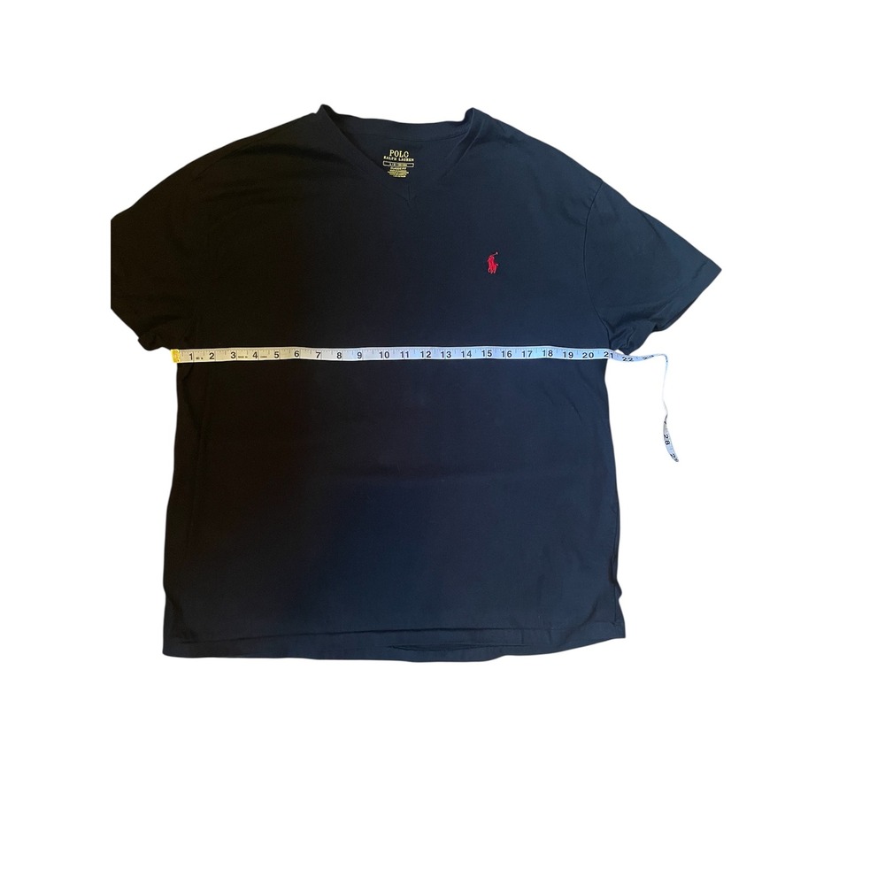 Polo Ralph Lauren Mens V-Neck T-Shirt Red Pony Logo Classic Fit Navy - Picture 3 of 5